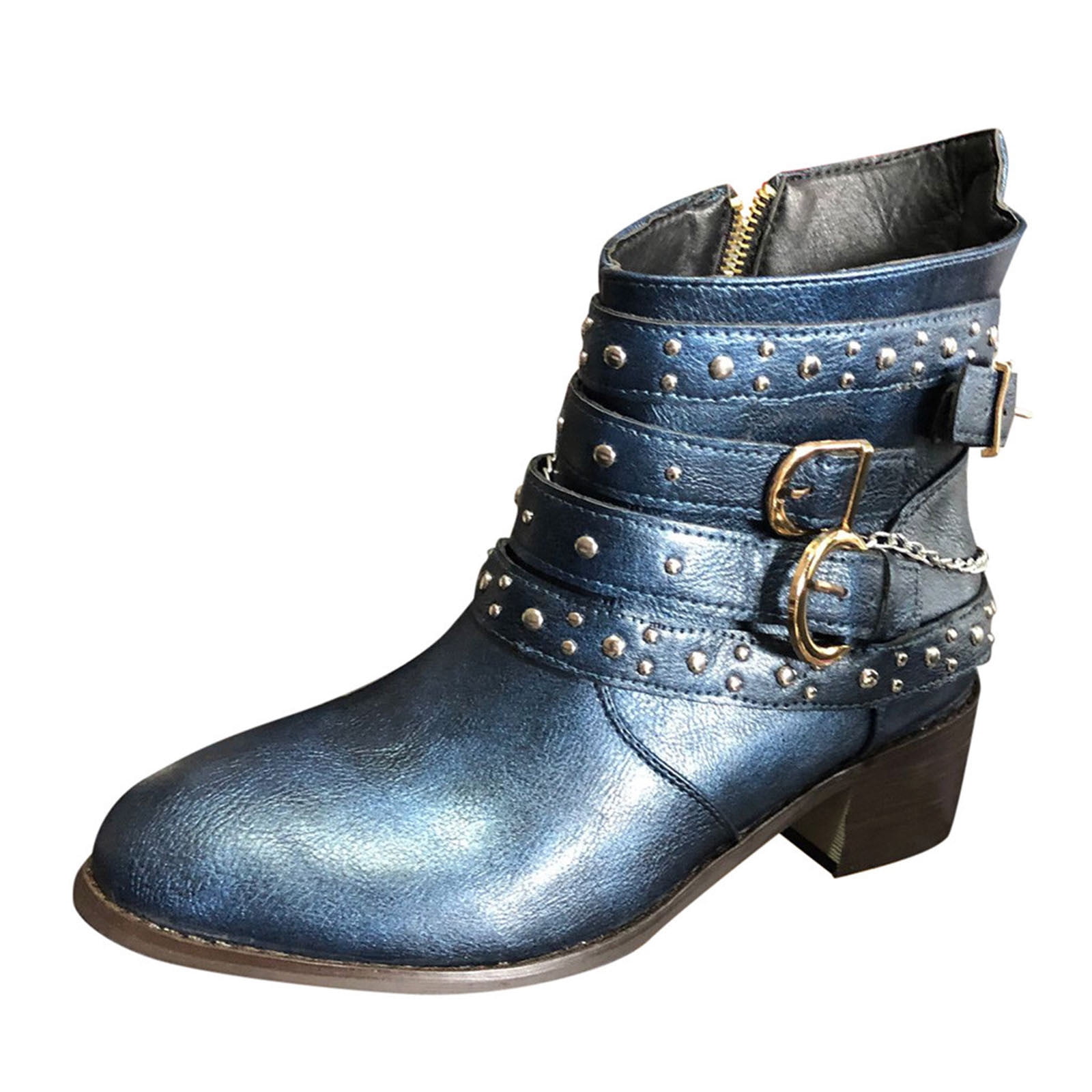 Women Mid Calf Boots Leather Cowboy Heels