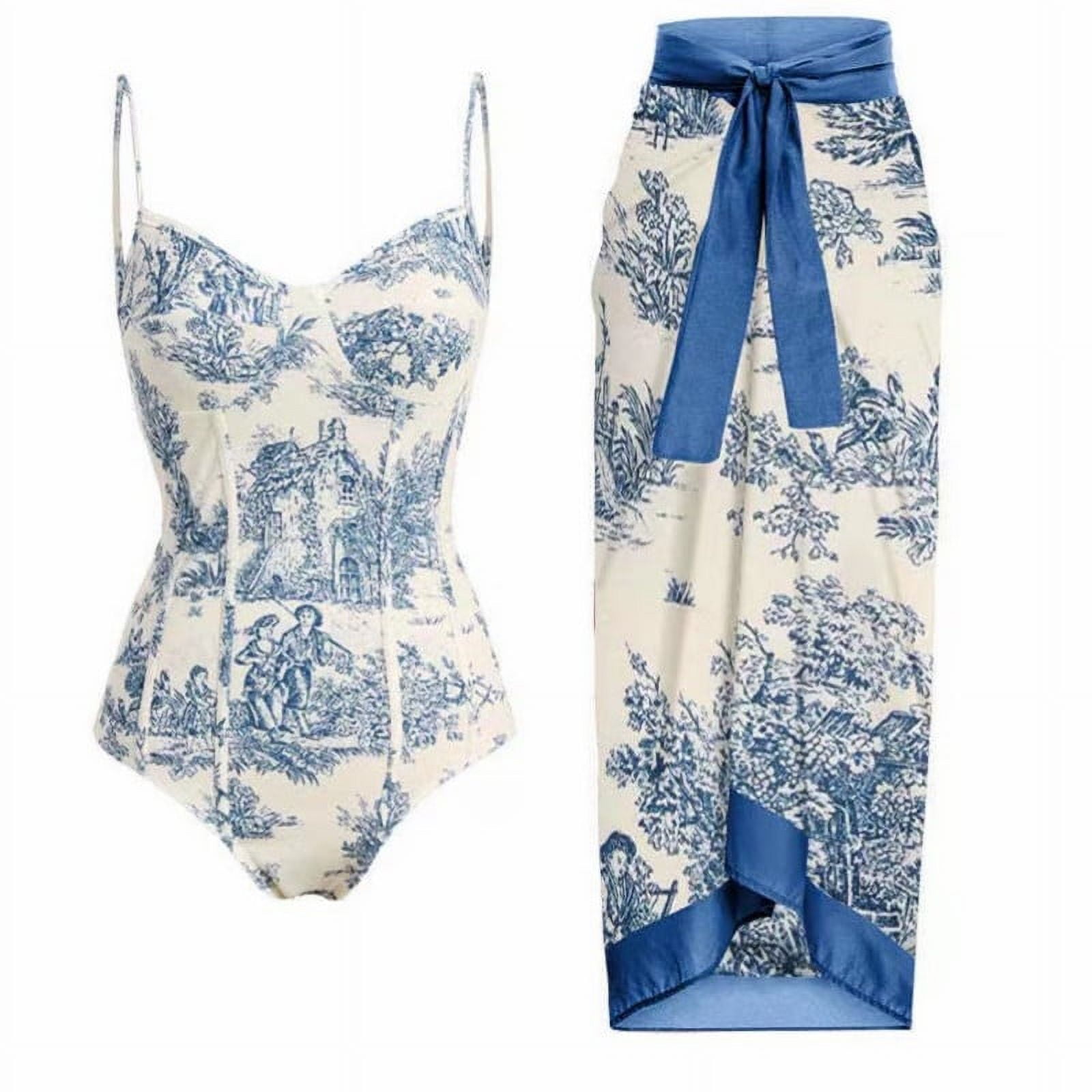 Bustier One-Piece Swimsuit and Wrap Skirt Set