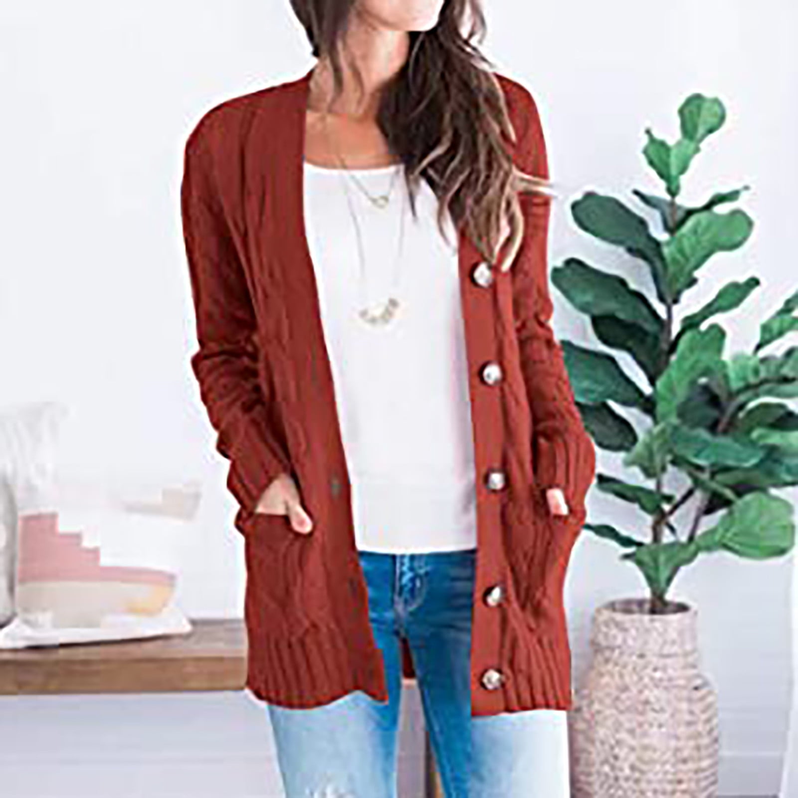 Women Open Front Button Down knit Fall Sweater Cardigan main image 1