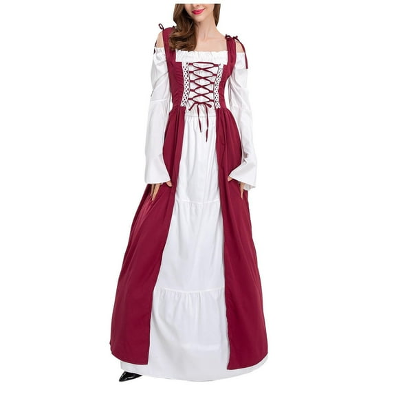 Jsaierl Women's Renaissance Costume Vintage Medieval Elegant Goth Plus Size Dresses Cosplay Irish Steampunk Ball Gown Chemise Dress