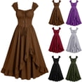 thumbnail image 1 of Jsaierl Women's Renaissance Ruffled Off Shoulder Dress Lace Up Corset Waist Asymmetrical Tiered Maxi Gown, 1 of 7