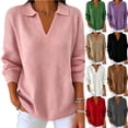 thumbnail image 1 of Jsaierl Women's Ribbed Collared V Neck Sweatshirts Pullovers Soft Comfortable Fashion Casual Work Tops S-2XL, 1 of 6