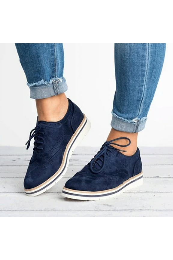 Women's Vintage Solid Color Round Toe Up Flat Heel Shoes