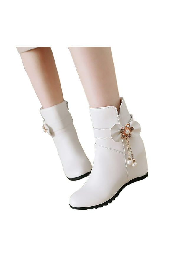 Women's Slouchy High Heel Boots Lace Mid Calf Suede Slip on Wedge High Heels Platform Tassel Dress Shoes for Ladies