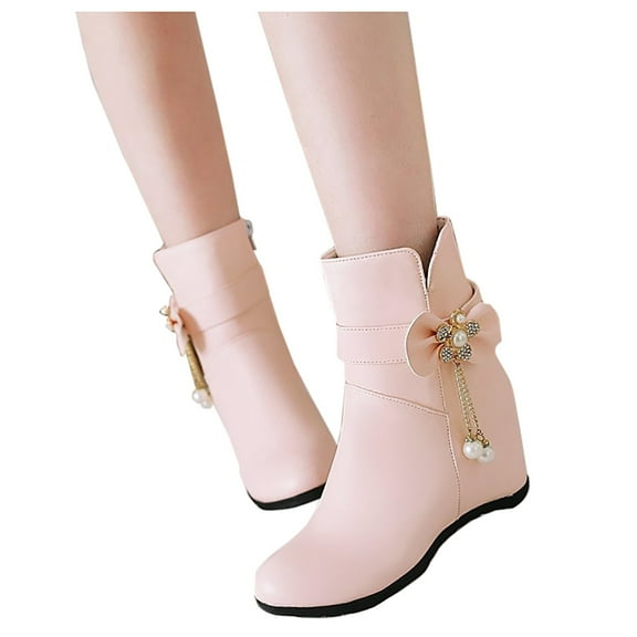 Jsaierl Women's Slouchy High Heel Boots Lace Mid Calf Suede Slip on Wedge High Heels Platform Tassel Dress Shoes for Ladies