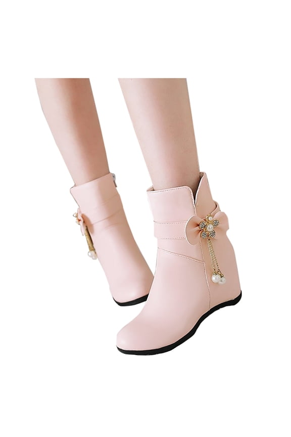 Women's Slouchy High Heel Boots Lace Mid Calf Suede Slip on Wedge High Heels Platform Tassel Dress Shoes for Ladies