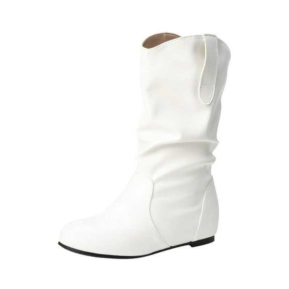 Jsaierl Women's Slouchy Mid Calf Boots Lace up Flat Boots Pull On Fall Weather Winter Boots