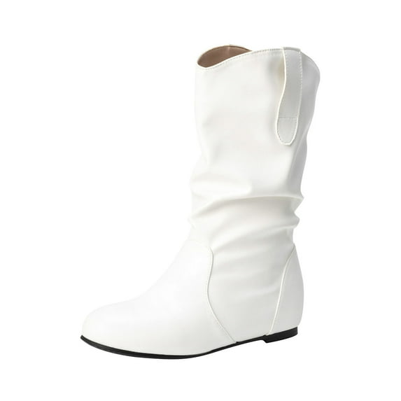 Jsaierl Women's Slouchy Mid Calf Boots Lace up Flat Boots Pull On Fall Weather Winter Boots