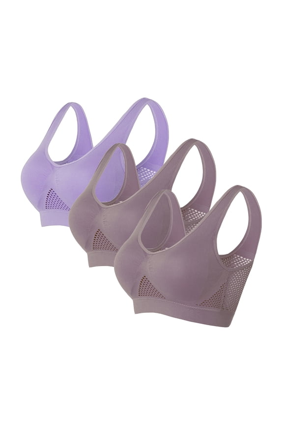 Women's Sports Bras High Impact Yoga Gym T-shirt Bra Seamless Comfy Bralettes Large Bust High Support Sports Bras 3 Pcs