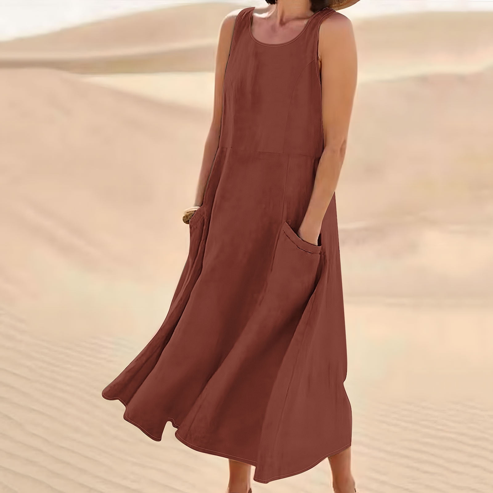 Women's casual cotton and linen sleeveless long dress