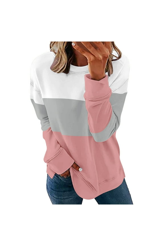 Women's Sweatshirts Cute Color Block Sweatshirts Crewneck Dressy Casual Pullover Tops Trendy Long Sleeve Shirts
