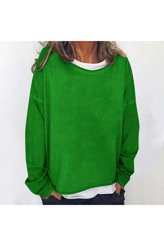 Women's Sweatshirts Cute Solid Color Sweatshirts Crewneck Fall Sweater Tops Oversized Long Sleeve Shirts