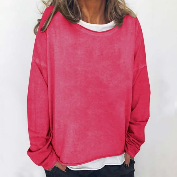jsaierl Women's Sweatshirts Cute Solid Color Sweatshirts Crewneck Fall Sweater Tops Oversized Long Sleeve Shirts