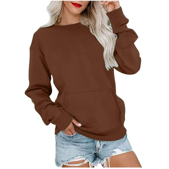 Jsaierl Women's Sweatshirts Funny Solid Color Sweatshirts Crewneck Casual Sweater Tops Trendy Long Sleeve Shirts Womens Sweatshirts Under $10