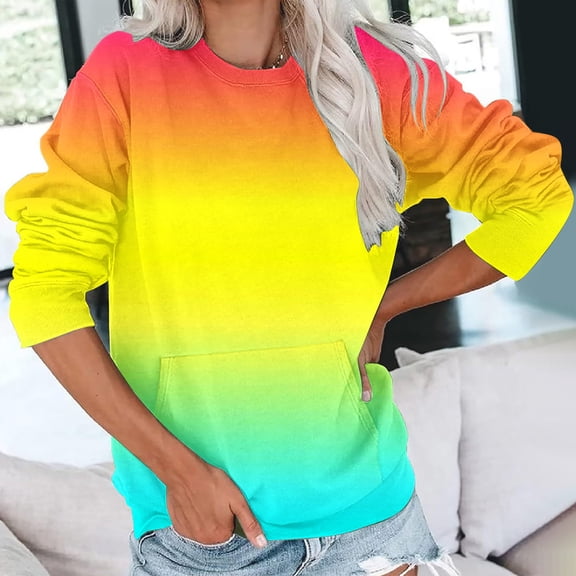 Jsaierl Women's Sweatshirts Funny Solid Color Sweatshirts Crewneck Holiday Sweater Tops 2024 Long Sleeve Shirts Winter Saving