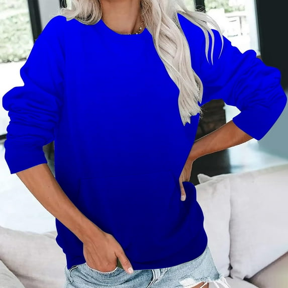 Jsaierl Women's Sweatshirts Funny Solid Color Sweatshirts Crewneck Holiday Sweater Tops 2024 Long Sleeve Shirts Winter Saving