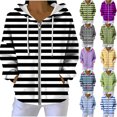 thumbnail image 1 of Jsaierl Women's Trendy Striped Zip Up Hoodies Sweatshirts Drawstring Kangaroo Pocket Lightweight Fall Tops S-2XL, 1 of 9