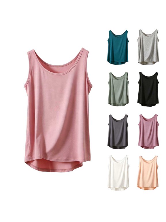 Women's U Neck Curved Hem Modal Sleeveless Cami Top, Relaxed Flow Fit Lightweight Knit Tank, Versatile Summer Casual Layering Blouse