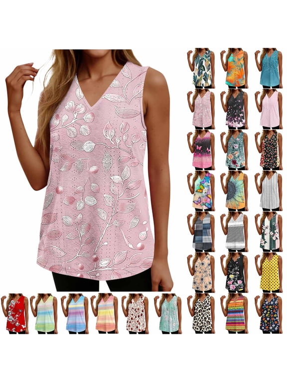 Women's V Neck Hollow Out Sleeveless Vest, Cute Glitter String Print Flowy Breathable Beach Top
