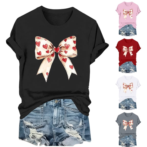 Jsaierl Women's Valentines Day Shirts Plus Size Love Heart Graphic Tees Casual Short Sleeve Blouse Crewneck Tunic T-shirt Tops Womens Fashion