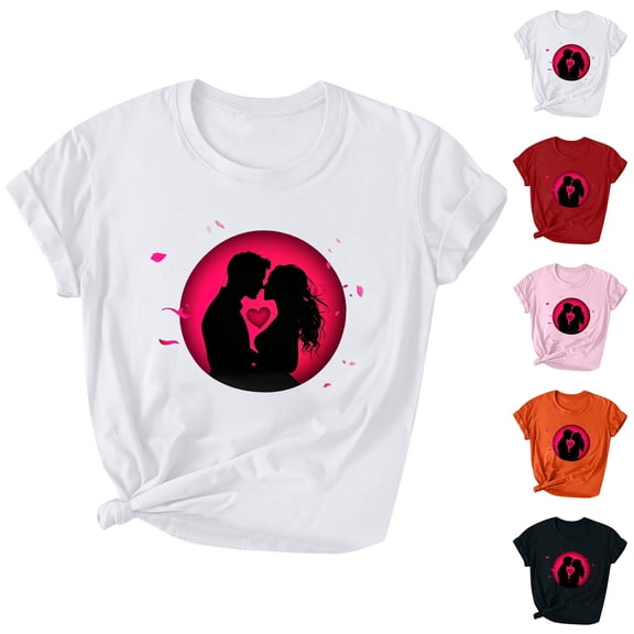 Jsaierl Women's Valentines Day Shirts Plus Size Love Heart Graphic Tees Soft Short Sleeve Blouse Round Neck Holiday T-shirt Tops Womens Spring Fashion
