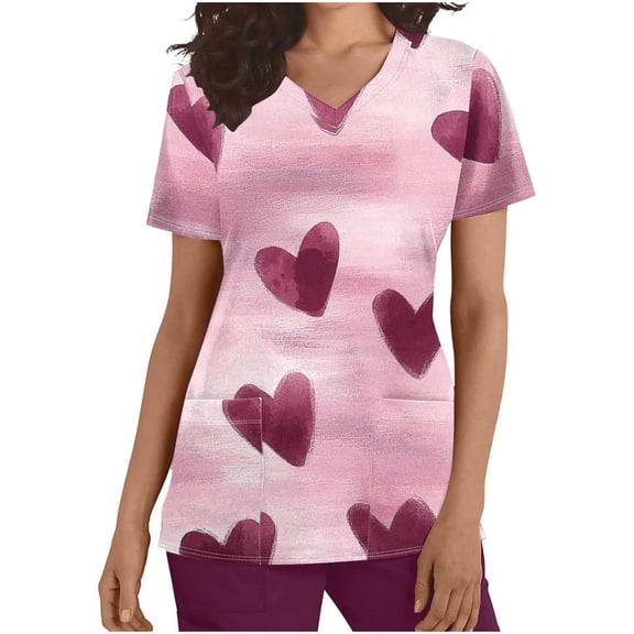 Jsaierl Women's Valentines Day Shirts Plus Size Love Heart Graphic Tees Work Short Sleeve Blouse V Neck Dressy Casual T-shirt Tops Womens Spring Fashion