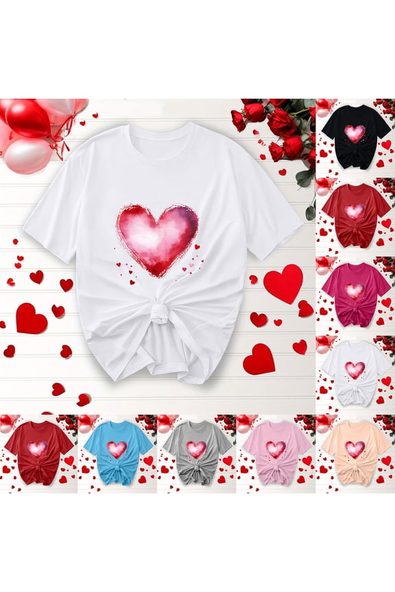 Women's Valentines Day Shirts Sweet Love Heart Graphic Tees Work Short Sleeve Blouse Crewneck Dressy Casual T-shirt Tops Valentines Day Gifts