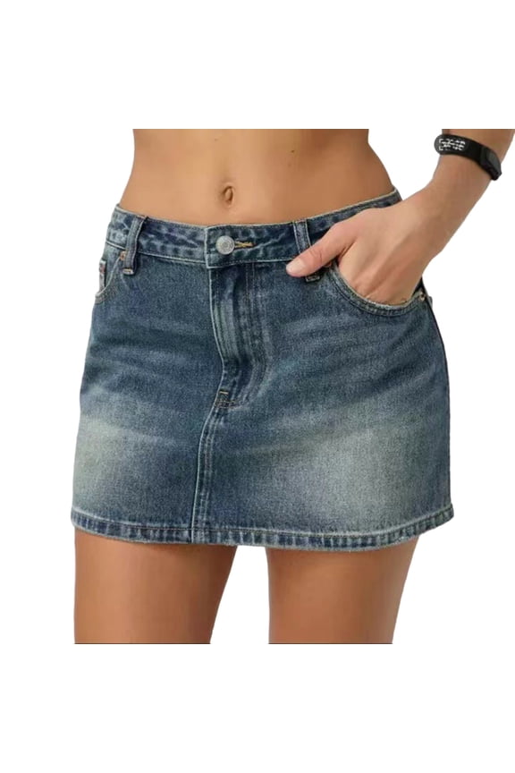 Women's Washed Denim Micro Mini Skirt, Low Rise Casual Jean Skirt, Form-Fitting Y2K Style Skirt for Everyday