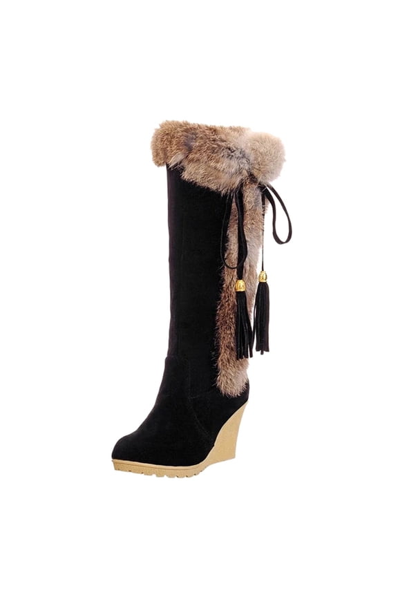 Women’s Wedge Long Boots Strappy Knee High Winter Boots Winter Lace Up Riding Low Heel Slip On Warm Ankle Boots Block Heel Winter Boots