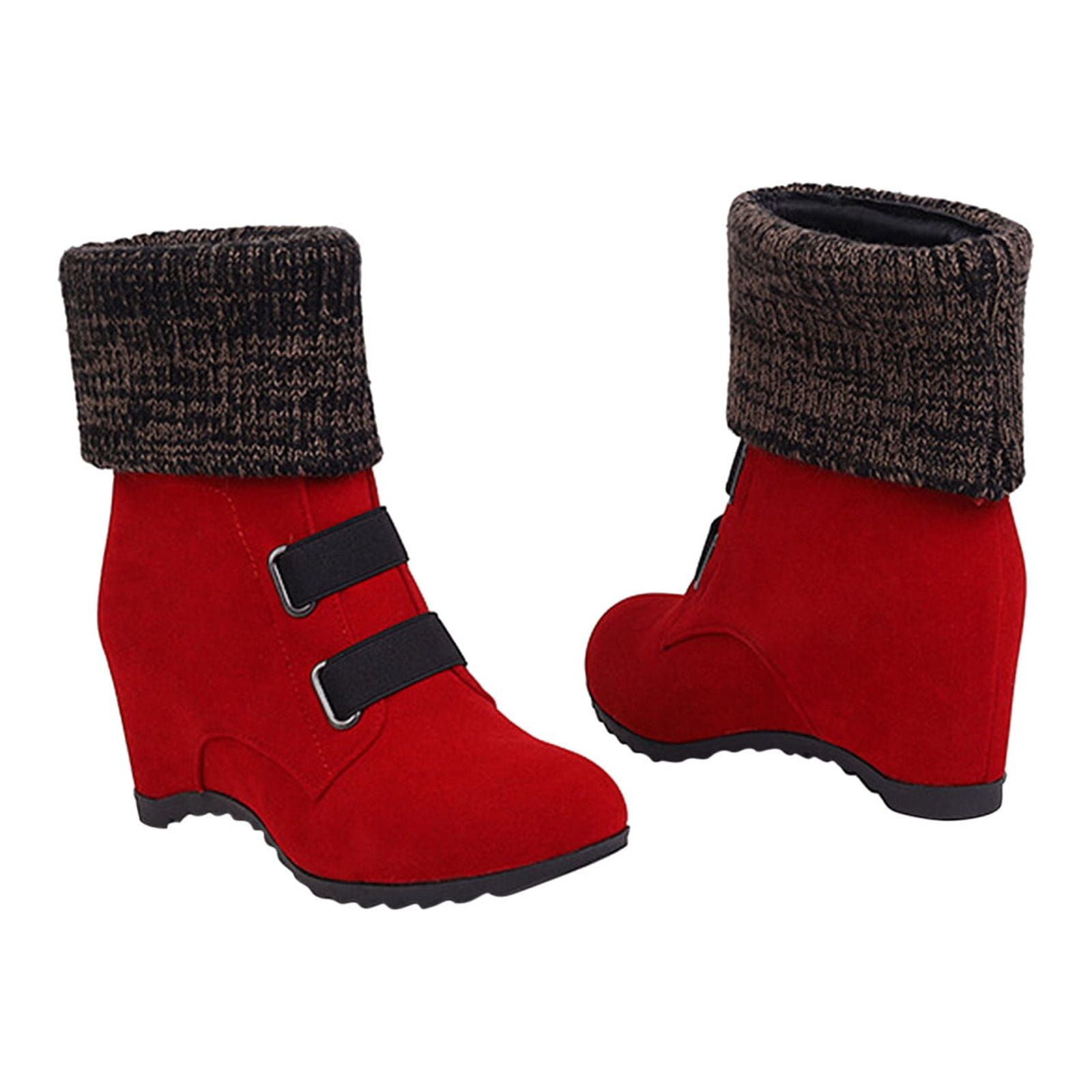 Jsaierl Women's Wedge Mid Calf Boot,Round Toe Low Heel Comfort Strap ...