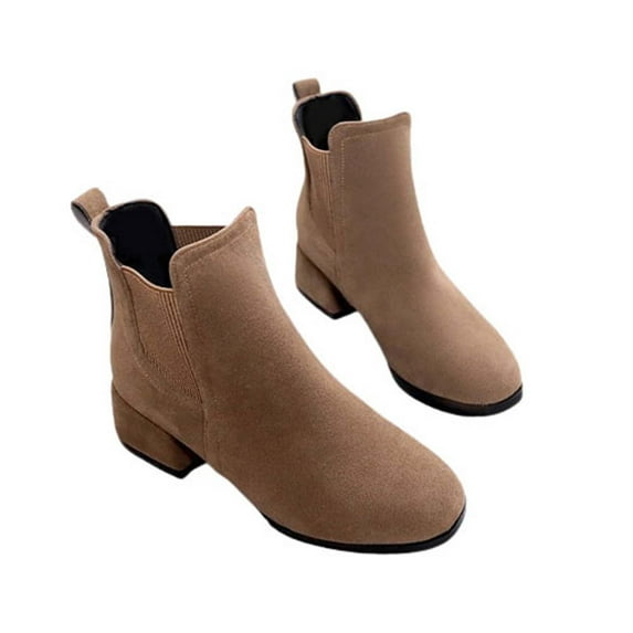 Jsaierl Women's Western Ankle Boot V Cut Back Zipper Booties Pointed Toe Chunky Block Mid Heel Stacked Mid Heel Ankle Boots Cowboy Bootie