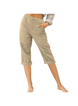 Womens Plus Size Linen Capri Pants,Solid Women's Linen Capris 2023