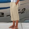 thumbnail image 1 of Jsaierl Women's Wide Leg Cotton Linen Capris Pants Summer High Waist Pant Loose Fit Flowy Drawstring Casual Trousers Lightweight Lounge Pants, 1 of 5