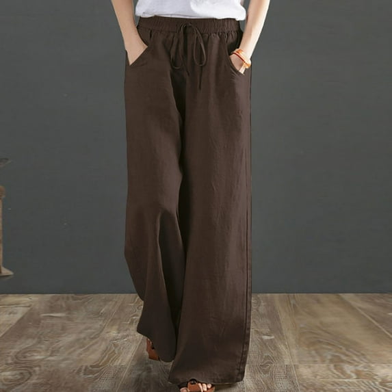 Jsaierl Women's Wide Leg Cotton Linen Pants Summer High Waist Loose Fit Casual Tie Front Trousers Lightweight Lounge Pants