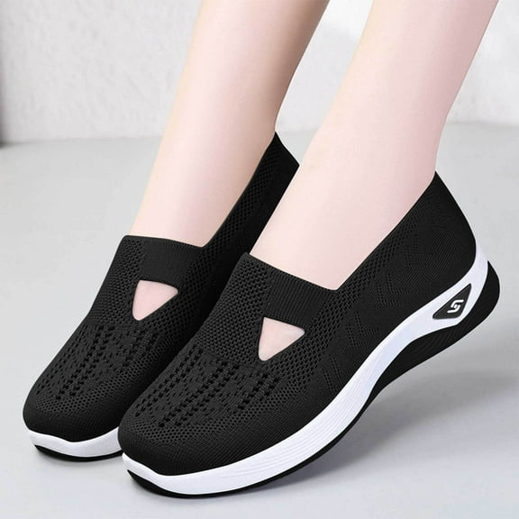 Jsaierl Women's Woven Orthopedic Breathable Soft Shoes Go Walking Slip on Diabetic Foam Shoes Hands Free Slip in Sneakers Arch Support