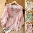 thumbnail image 1 of Jsaierl Womens 3/4 Length Sleeve Cotton Linen Tops Casual V Neck Shirts Dressy Print Petite Embroidery Blouses Going Out Vacation Tunic Top M-2XL, 1 of 4