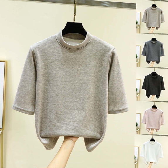 Jsaierl Womens 3/4 Length Sleeve Tops Plus Size Crew Neck Shirts Cute Solid Ladies Blouses Workout Cotton T-shirts Top L-2XL