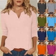 thumbnail image 1 of Jsaierl Womens 3/4 Length Sleeve Tops Plus Size V Neck Shirts Trendy Solid Ladies Blouses Work Holiday T-shirts Top S-2XL, 1 of 7