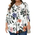 thumbnail image 1 of Jsaierl Womens 3/4 Sleeve Plus Size Tops Summer Round Neck Shirts Dressy Print Ladies Blouses Soft Dressy Tunic Top L-5XL, 1 of 6