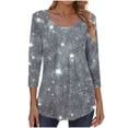 thumbnail image 1 of Jsaierl Womens 3/4 Sleeve Tops Casual Crew Neck Shirts Trendy Graphic Petite Pleated Blouses Going Out Elegant Tunic Top S-2XL, 1 of 6