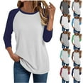 thumbnail image 1 of Jsaierl Womens 3/4 Sleeve Tops Plus Size Round Neck Shirts Boho Color Block Petite Blouses Work Dressy T-shirts Raglan Top S-5XL, 1 of 4