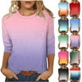 thumbnail image 1 of Jsaierl Womens 3/4 Sleeve Tops Summer Crew Neck Shirts Boho Gradient Petite Blouses Work Vacation Tunic Top S-2XL, 1 of 6
