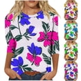 thumbnail image 1 of Jsaierl Womens 3/4 Sleeve Tops Summer Round Neck Shirts Boho Graphic Petite Blouses Flowy Elegant Tunic Top S-3XL, 1 of 5