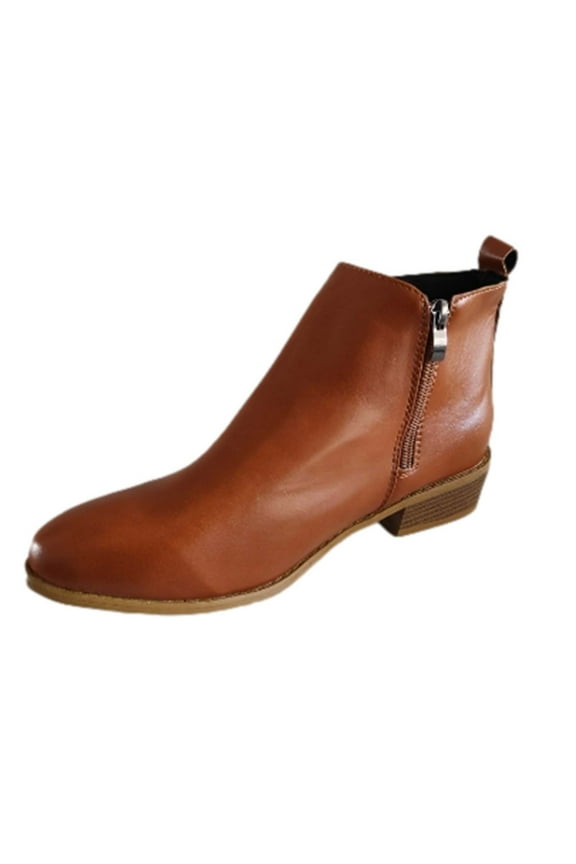 Womens Ankle Boots Slip on Pointed Toe Chunky Block Mid Heel Leather Elastic Panel Casual Chelsea Western Booties