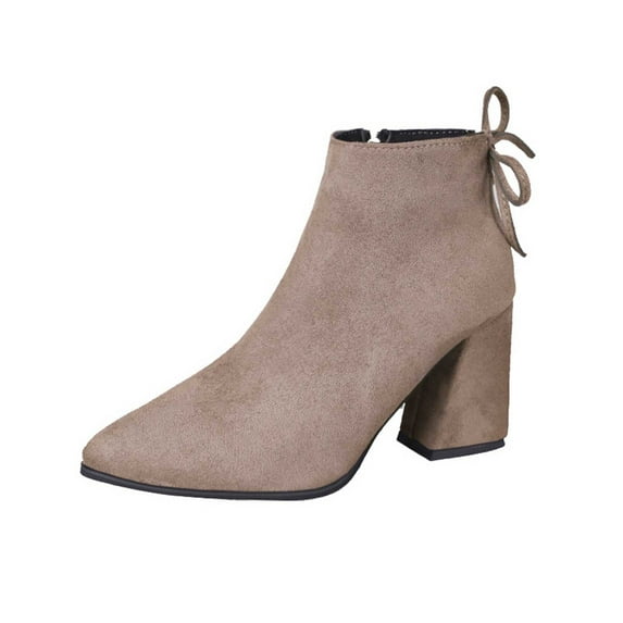 Jsaierl Womens Ankle Boots Slip on Pointed Toe Chunky Block Mid Heel Short Booties Leather Elastic Panel Casual Chelsea Western Booties