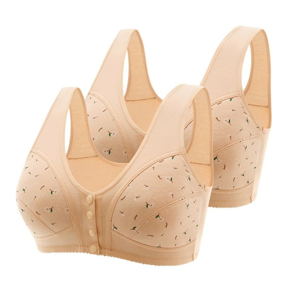 Jsaierl Womens Bras Front Closure Wireless Support T-shirt Bras Seamless Full Coverage Bralettes Cozy Everyday Full Figure Bras 2 Packs