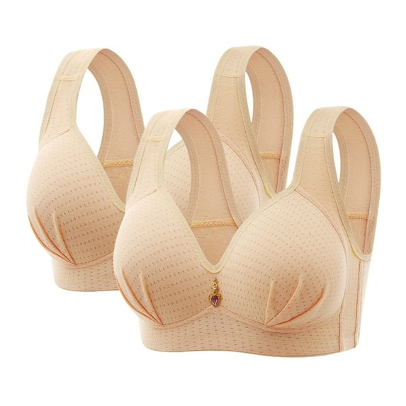 Jsaierl Womens Bras No Wire Support T-shirt Bras Seamless Padded Bralettes Stretch Everyday Full Figure Bras 2 Pack