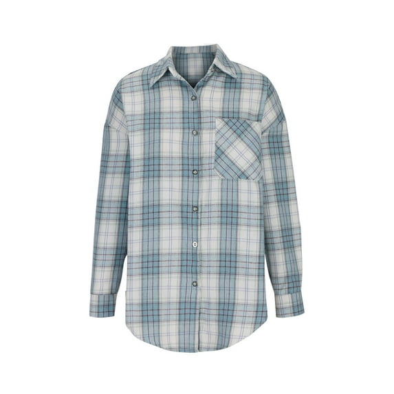 Jsaierl Womens Button Down Flannel Shirts Long Sleeve Plaid Shackets Business Casual Blouse Top