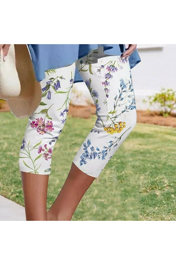 Womens Capri Pants Casual Elastic Waist Capri Shorts Petite Wide Leg Drawstring Skimmer Capris Yoga Print Stretch Capris Capri for Women