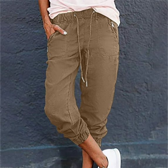 Jsaierl Womens Capri Pants Summer High Waist Capri Shorts Petite Wide Leg Cotton Skimmer Pants Lounge Solid Color Lightweight Capris Women's Capris Under 10